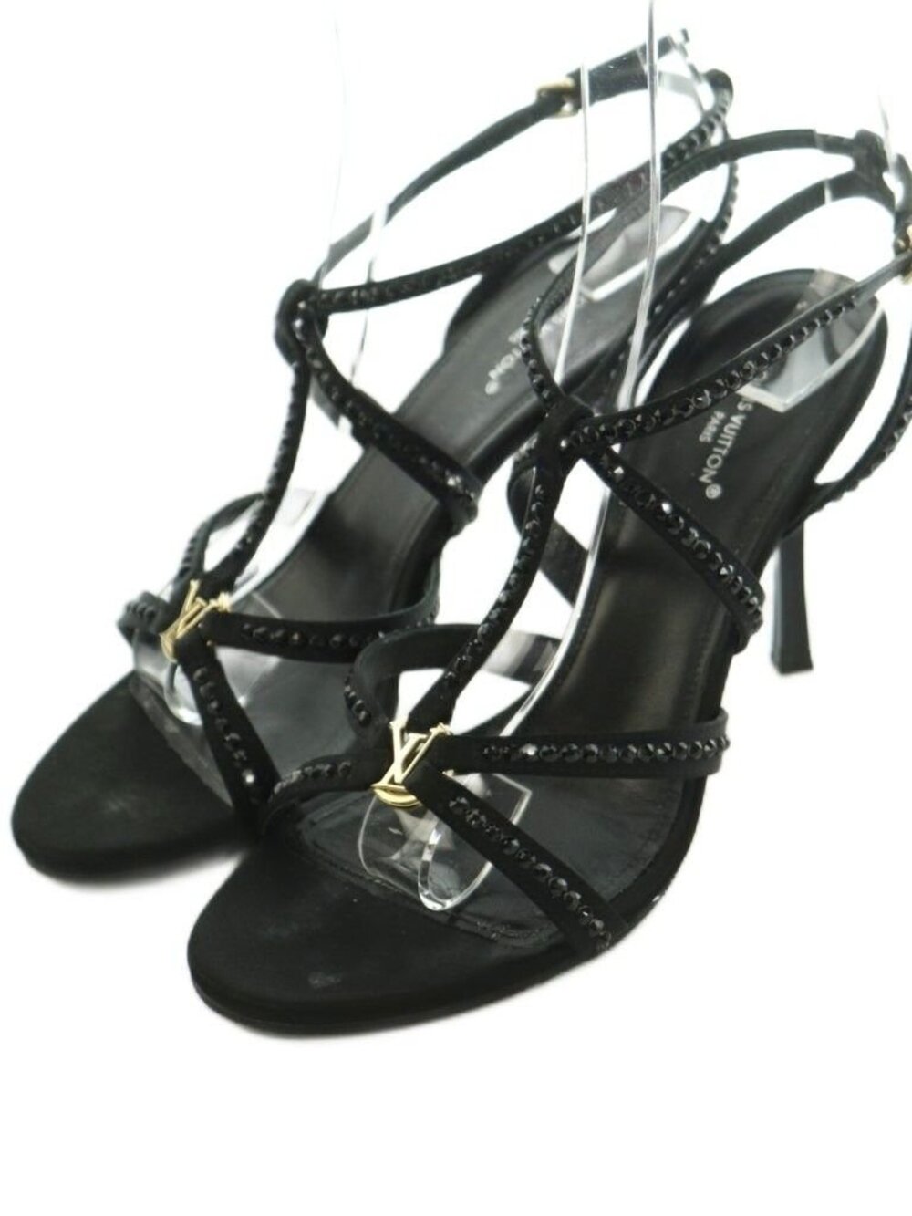 Louis Vuitton Sandals Rhinestone Decoration Pin Heels 36 Black - Picture 1 of 8